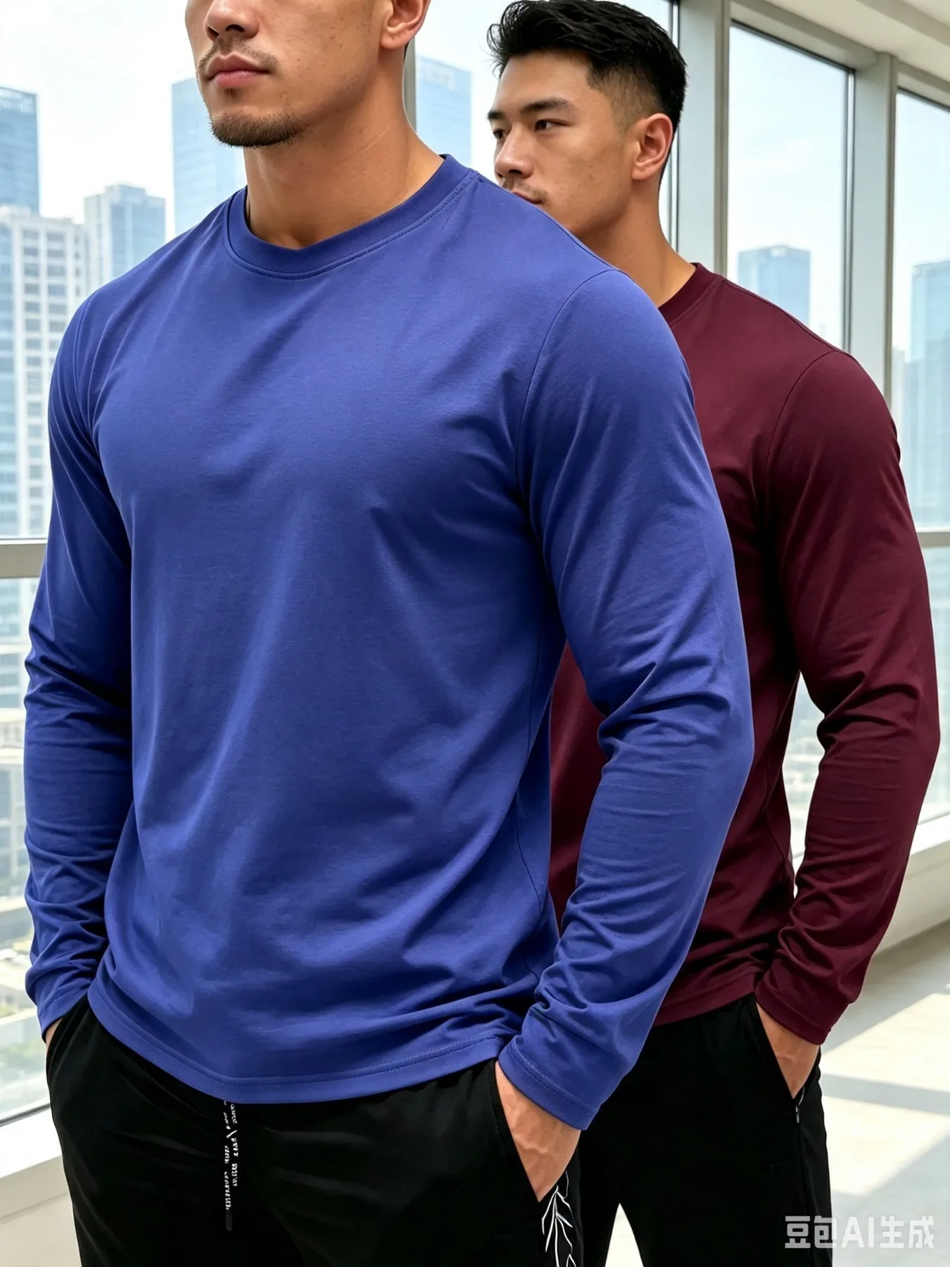 All Season Basic Long Sleeve T Shirts 2 Pack For Men Solid Tone Lightweight Breathable Knit Fabric Crew Neck Everyday Casual
