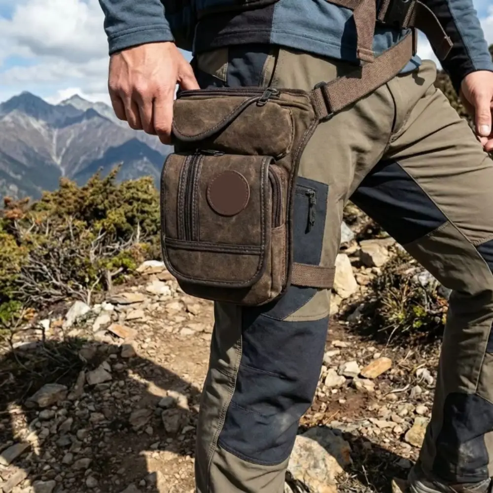 Men Canvas Drop Leg Bag Multi-Pocket Nylon Thigh Pouch Vintage Adjustable Straps Fanny Pack Cycling