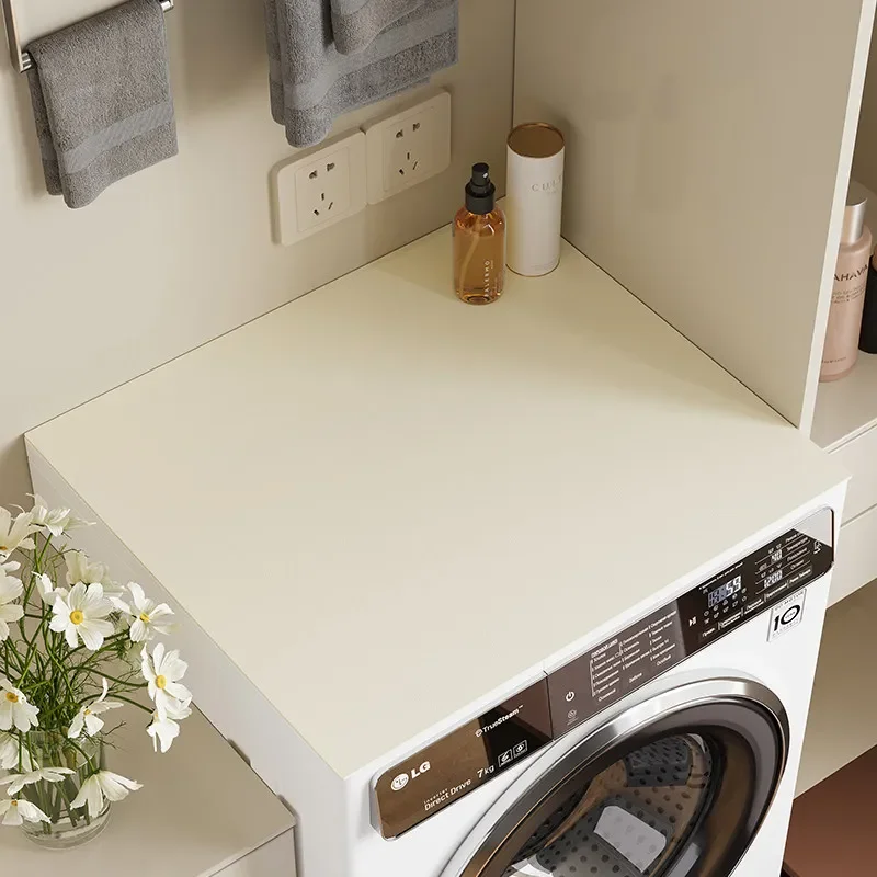 VIKAMA Solid Cream Beige Washing Machine Top Cover Mat Plain Neutral Tone Waterproof Anti Dust Dryer Cabinet Surface Pad