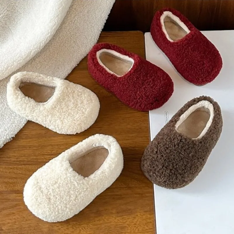 

Children Cotton Slippers Solid Warm Kids Winter Home Shoes Boys Girls Plush Floor Shoes Soft Sole Anti-slip Kids Snow Boots