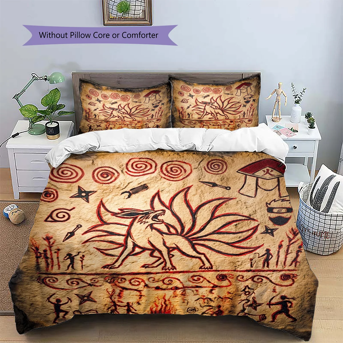 Naruto Patterned Pillowcase & Duvet Cover Set Anime Room Stylish Bedding Bedroom Decoration Fan Gift.-TING