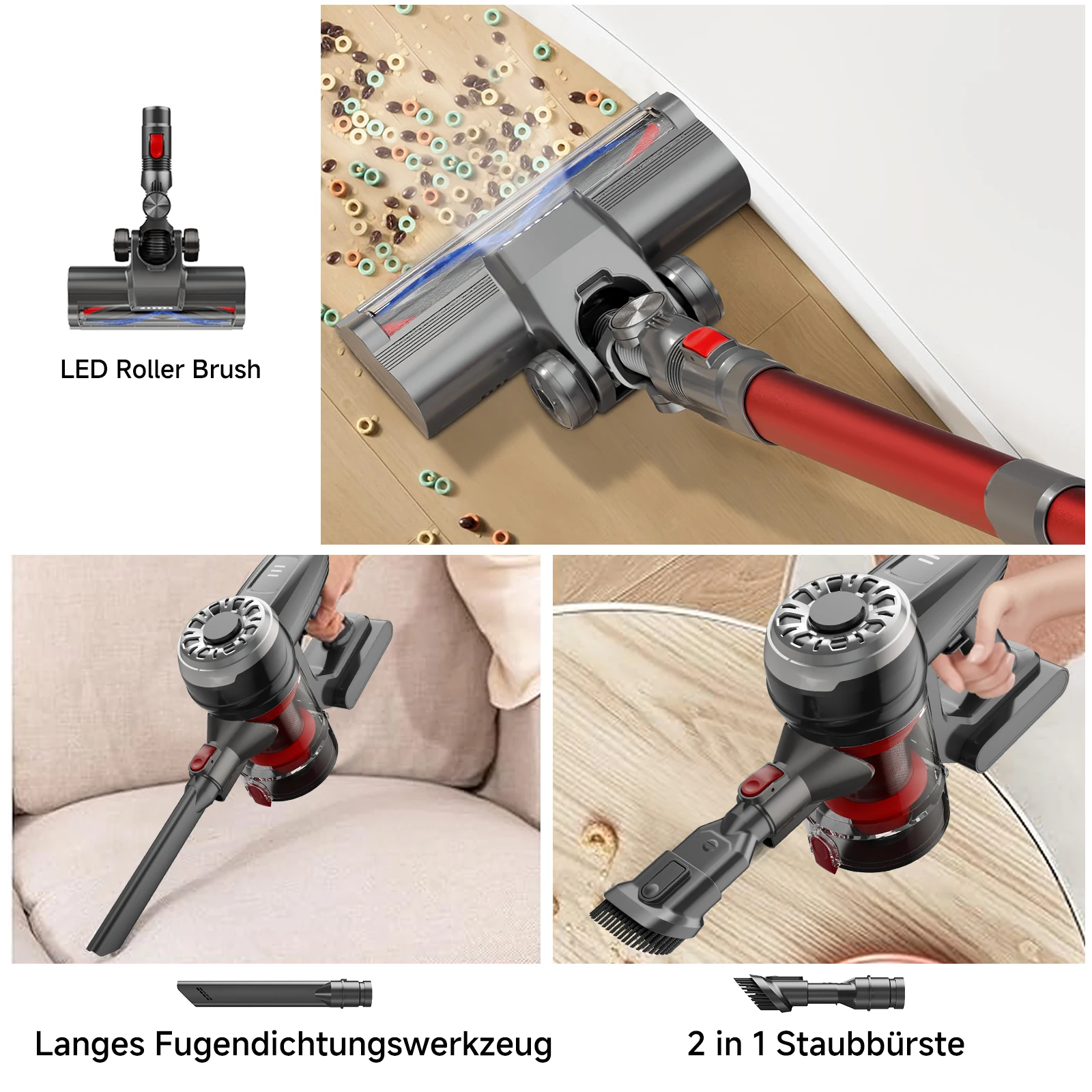 무선 진공 청소기 30KPA 강력한 흡입 핸드헬드 카펫 자동차 소파 탈착식 배터리