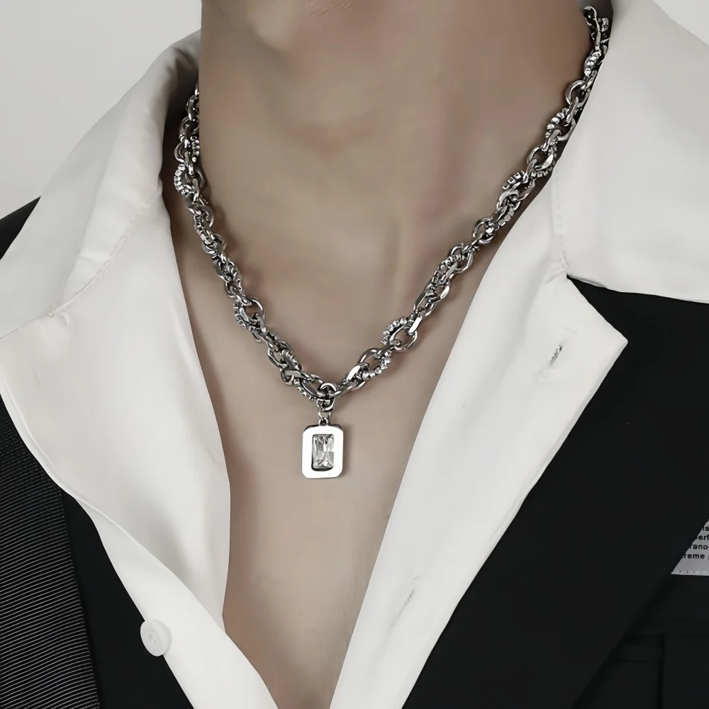 Hip-Hop-Imitation-Sonnenbrille für Männer, Choker, Retro-Silberfarbene Kubanische Kettenhalskette, Modisches Design-Schmuckstück, Trendige Accessoires – Detail 2