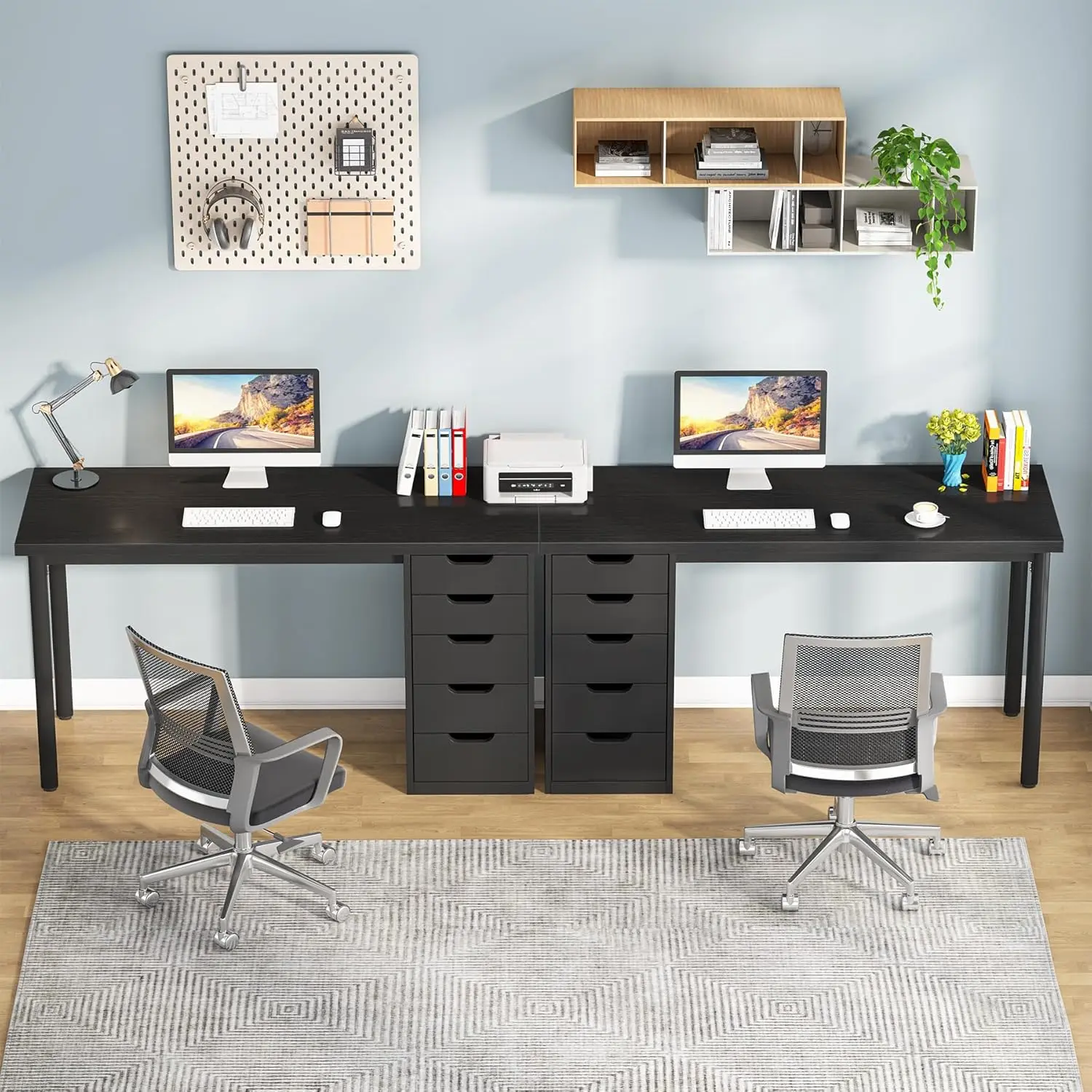 Computer Desk with 5 Drawers, 47' Rustic Brown Laptop Desk, Modern Study Table for Small Spaces (Black)