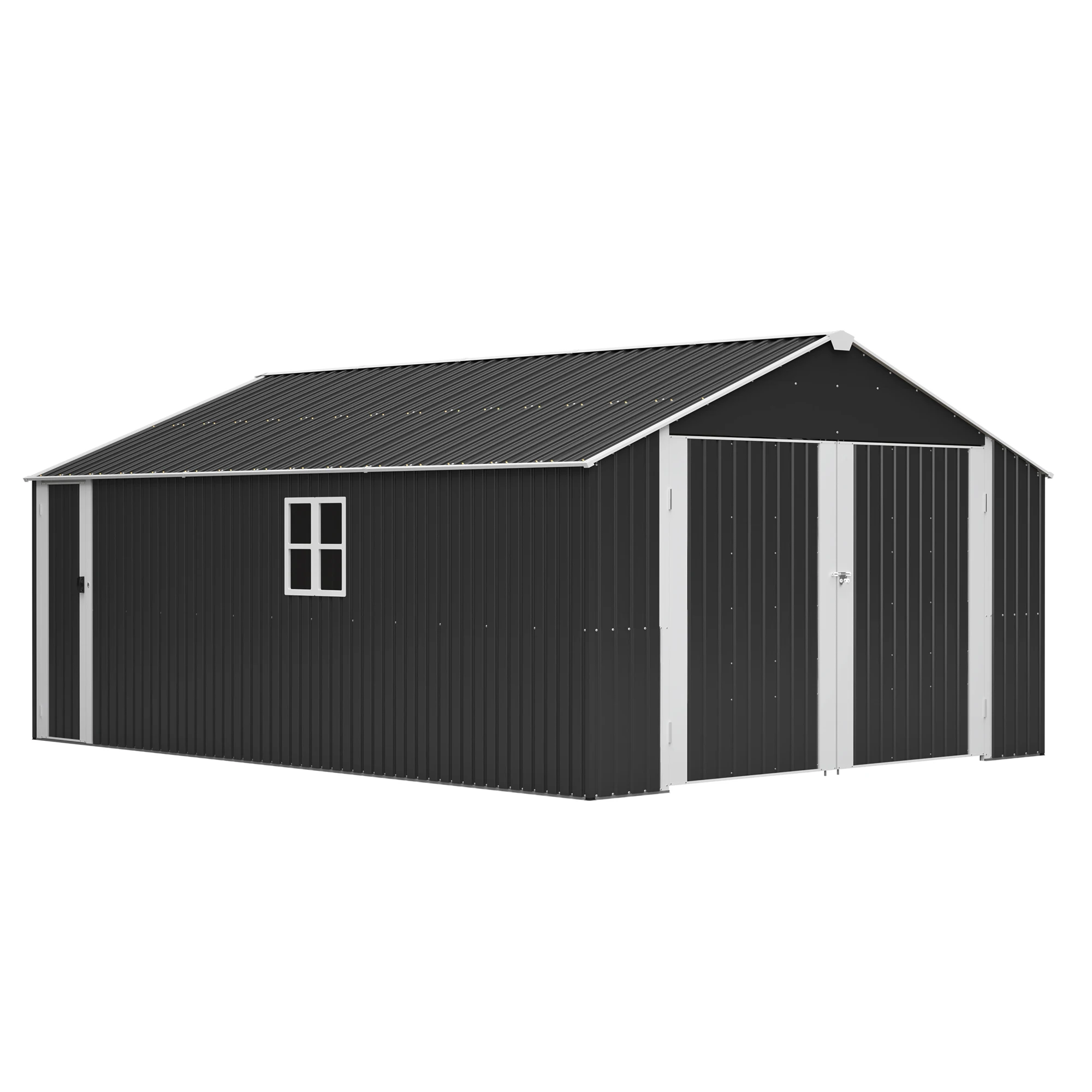 12x20 FT Black Heavy Duty Metal Outdoor Garage Shed Double Lockable Doors 1810 CUFT All Weather Storage for Vehicle Equipment