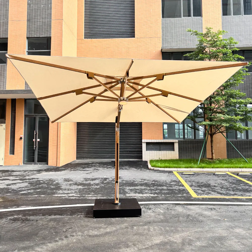 High Quality Custom Modern Square Cantilever Waterproof Foldable Aluminum Outdoor Parasol Umbrella Base LED Courtyard