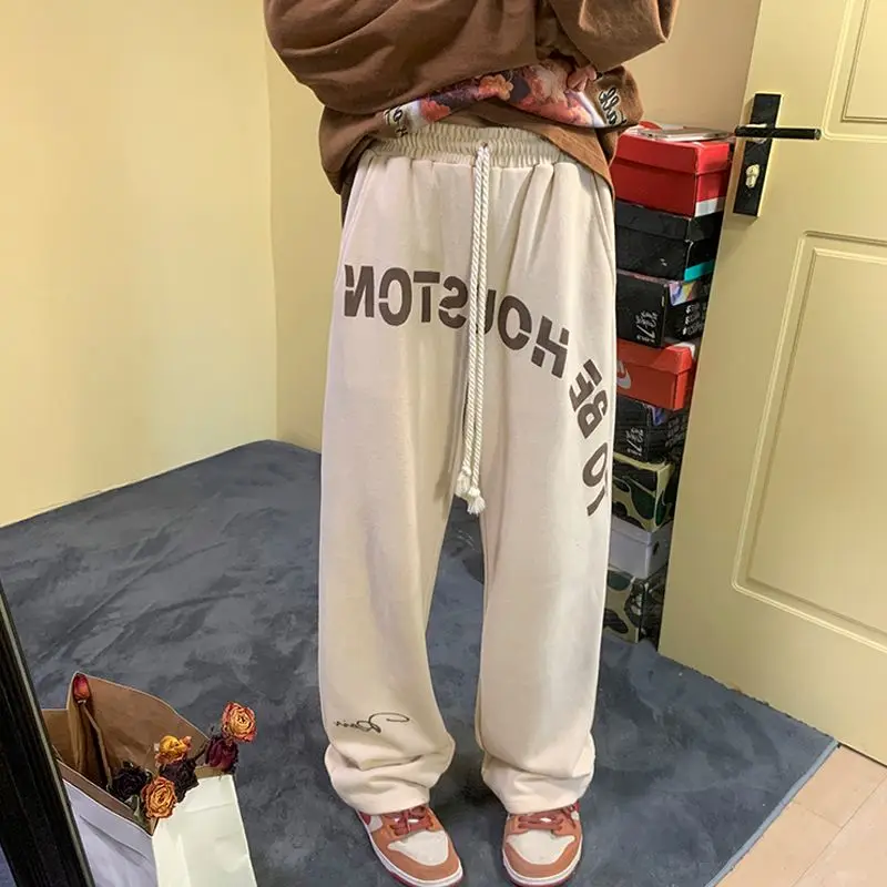 Women Men Trousers Elastic Waist Pants Letters Printed Pattern Loose Style Fashion Style 2023 New