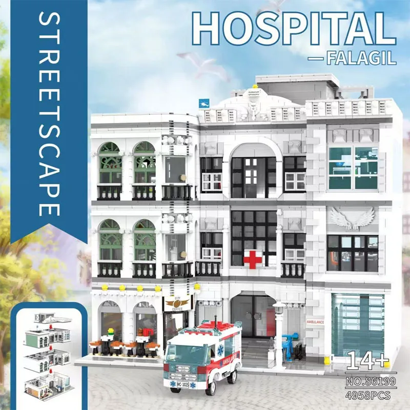 

New 86199 4958pcs MOC City Hospital Building Blocks Assembling Bricks Model Construction DIY Toys for Children Birthday Gift Set