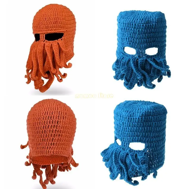31BF Kreatywna maska ​​ośmiornicy nakrycie głowy dzianinowa wełniana czapka szydełkowa czapka typu beanie dla mężczyzn