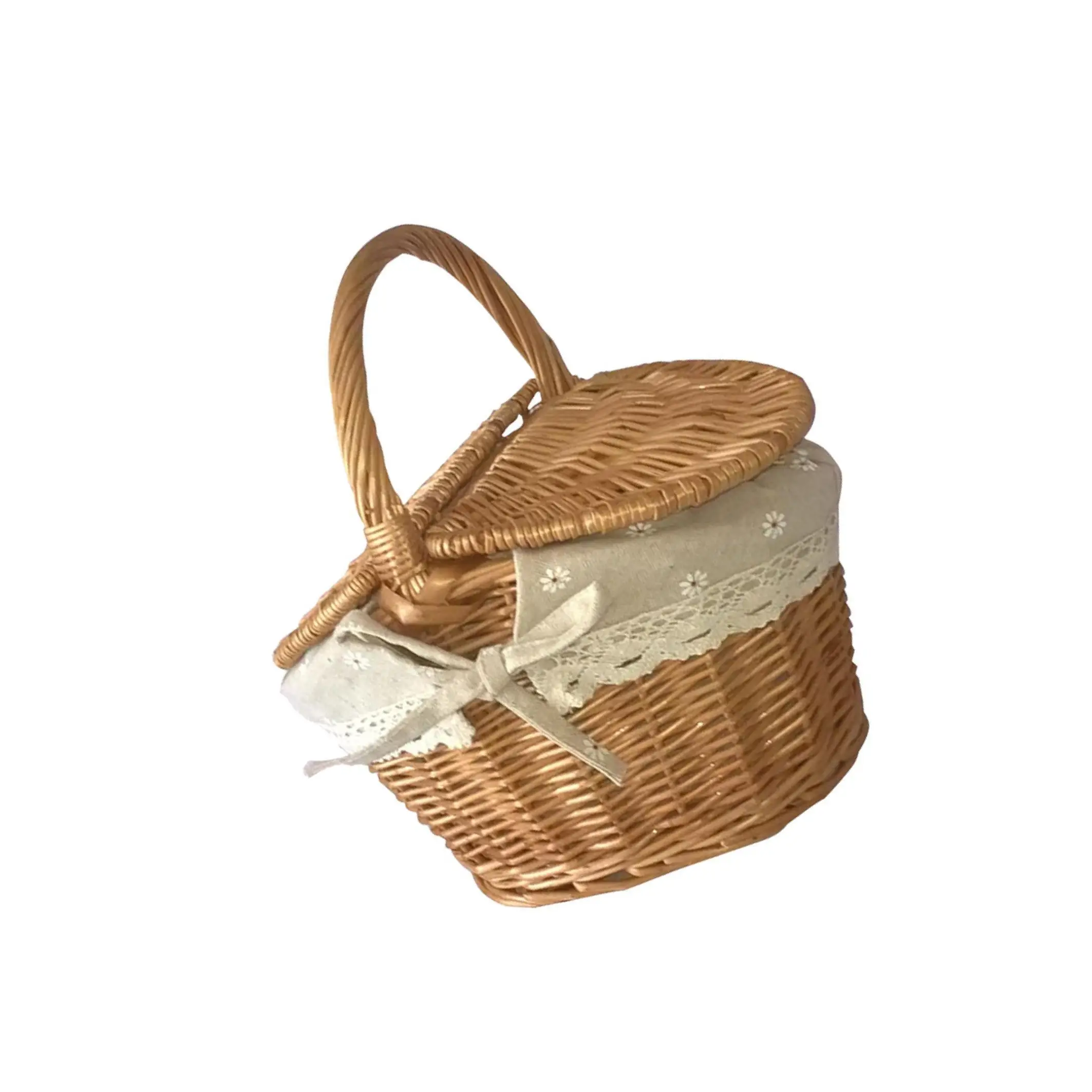 Hand Woven Wicker Picnic Basket with Washable Lining for Outdoor Camping