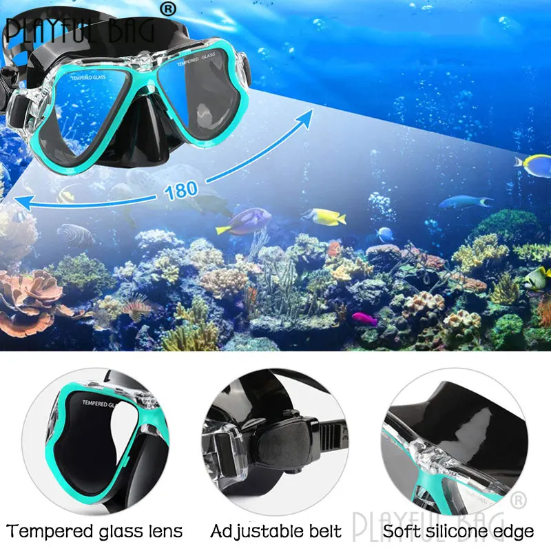 Snorkeling 3 Pieces Set Diving mask Snorkel tube Silicone fins Summer Diving Sport equipment E192