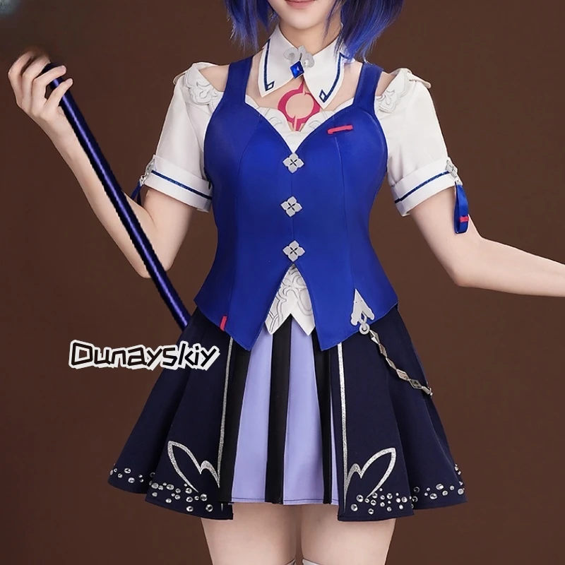 혼카이 게임: 스타 레일 시레 코스프레 의상 할로윈 카니발 신규 JK 유니폼 상의 스커트 양말 가발 소품 여성 패션 시레 세트