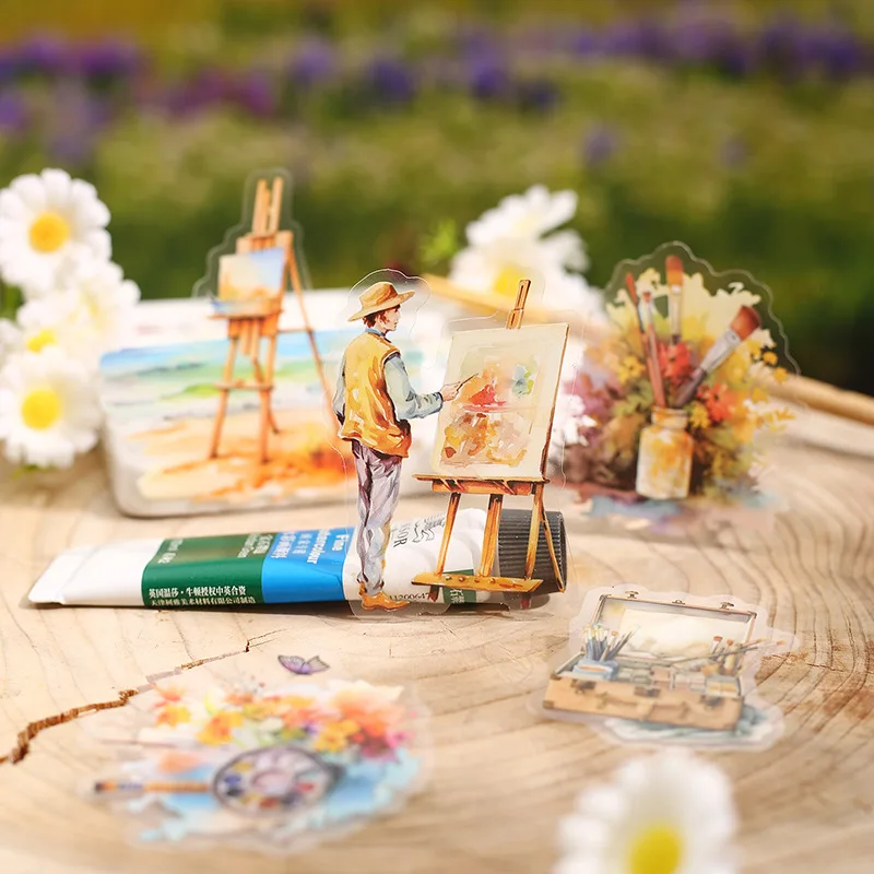 Mr. Paper, Painting Character Landscape Stickers Pack, Scrapbook, Phone Case, Diary Gift Card Decorative Stickers