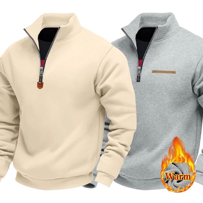 الأمريكية الخريف الشتاء الثقيلة الصوف طويلة الأكمام الرجال البلوز نصف سستة فضفاضة الوقوف طوق البلوز الرجال البلوز #1