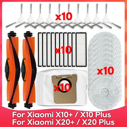 Xiaomi X10+ / X20+ / X20 Plus / BHR8124EU 호환 - 액세서리 및 부품: 메인 사이드 브러시, 걸레, 먼지 봉지, 필터, 로봇 청소기용 키트