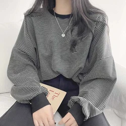 New Striped Thick Hoodies Sweatshirts Autumn Winter Long Sleeve Loose Plus Size Street Casual Tops Vintage Fashion Women Clothes