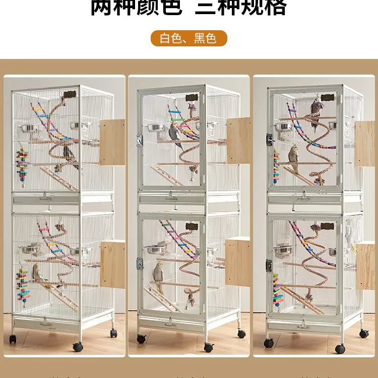 Double-layer transparent acrylic splash-proof large bird cage large luxury villa, tiger skin Xuanfeng breeding cage