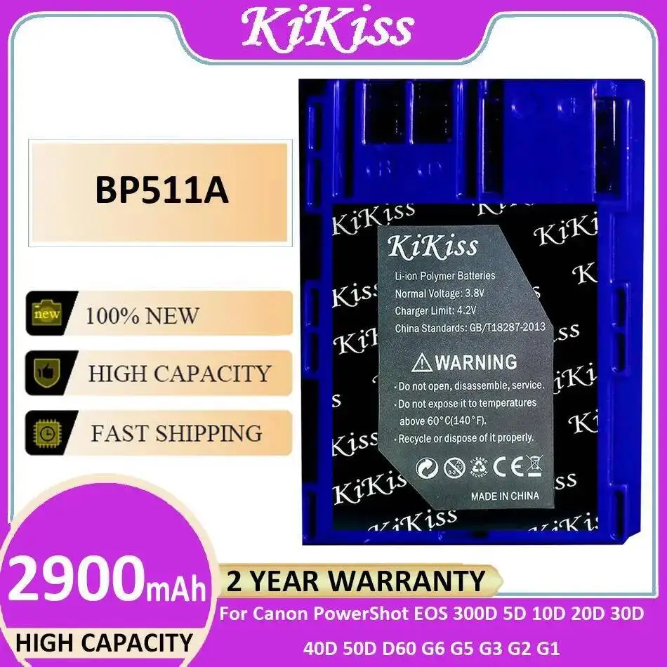 

Camera Battery 2900Mah BP511A Safe For Canon Powershot Eos 300D 5D 10D 20D 30D 40D 50D D60 G6 G5 G3 G2 G1