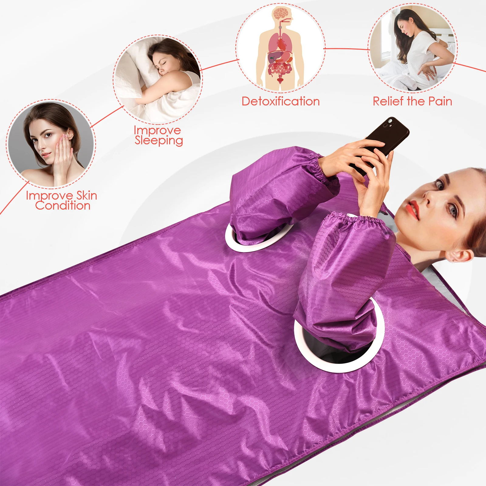 Sauna Blanket for Weight Loss and Detox Slimming Thermal Blanket Detox Sauna with Sleeves for Home Spa Salon