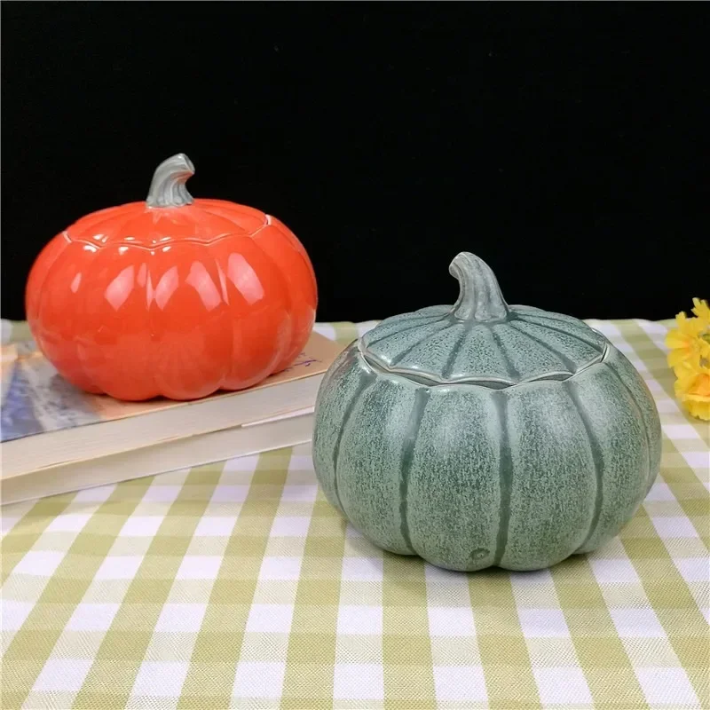 Pumpkin Ceramic Tea Can Moisture-proof Storage Tank Sealed Tank Tea Candy Box Jars Snack Jar Storage Box Container Organizer