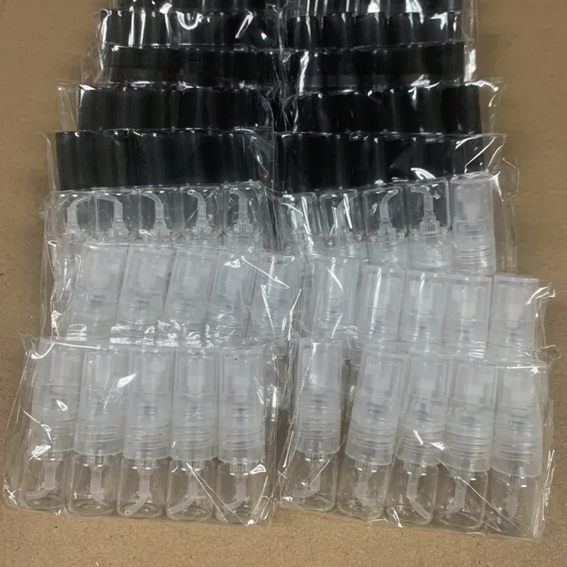 5/10/50/100/200pcs 1ML Black Glass Spray Bottles Refillable Fine Spray Perfume Dispensers Direct Pumping Sample Containers