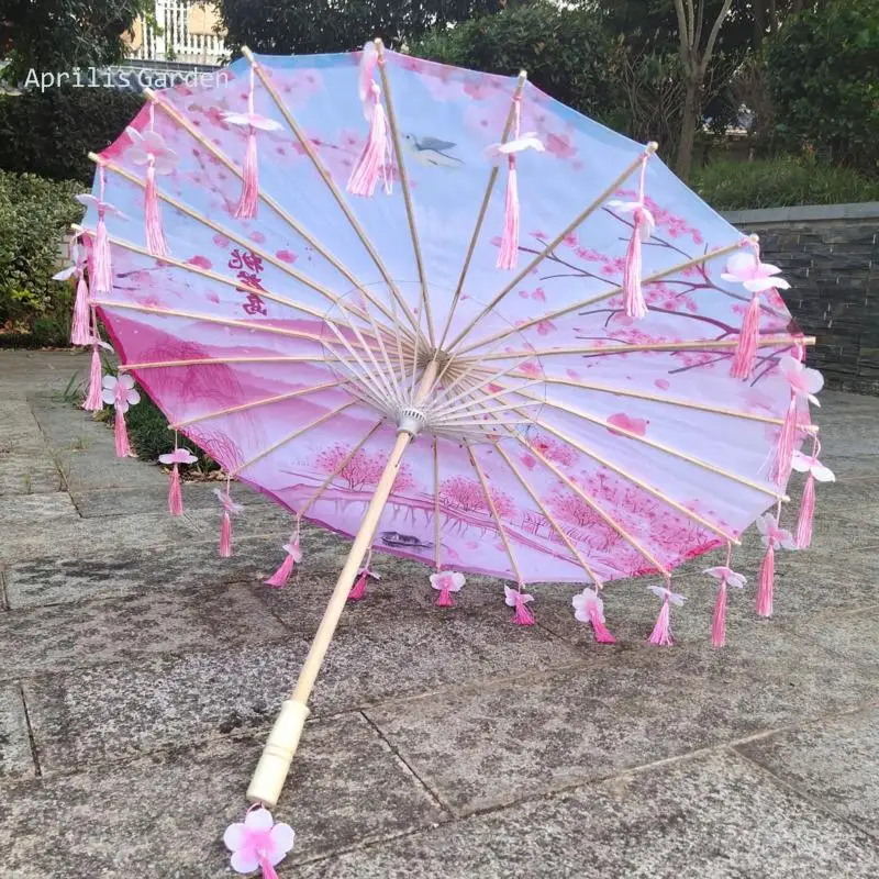 82CM dorosłych czerwona śliwka Hanfu Tassel parasol taniec wydajność parasol rekwizyty fotograficzne parasol rzemiosło starożytna chińska parasolka z papieru