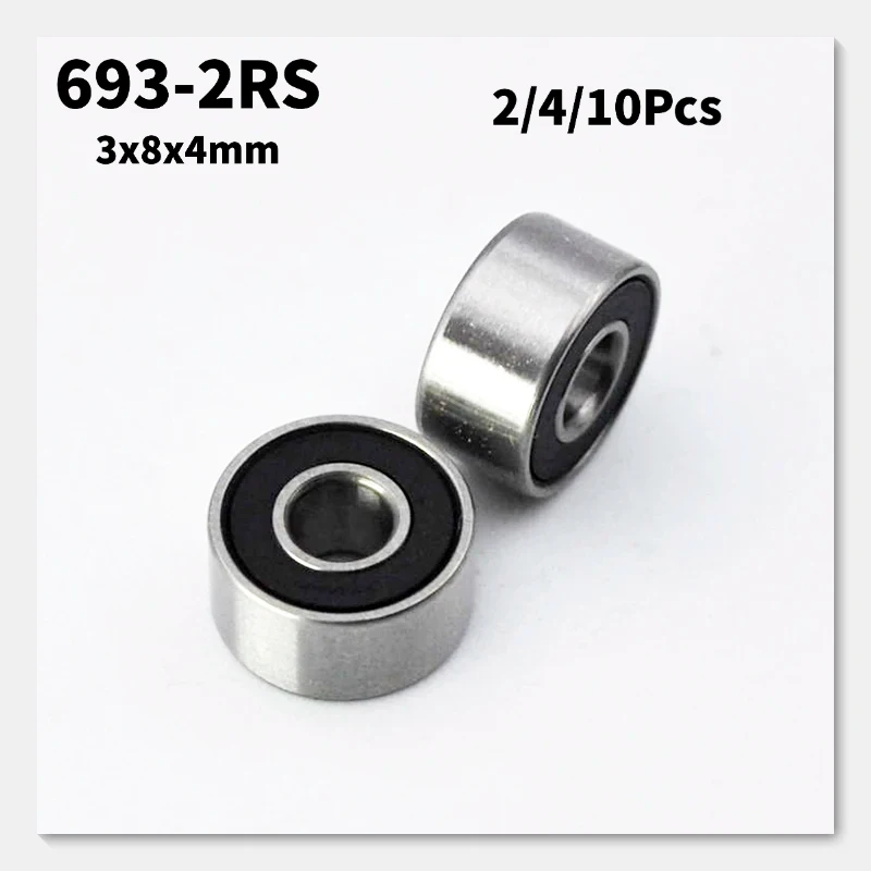 2/4/10pcs 693 2RS 3*8*4mm Miniature Bearing Chrome Steel 693RS Rubber Sealed Mini Ball Bearings