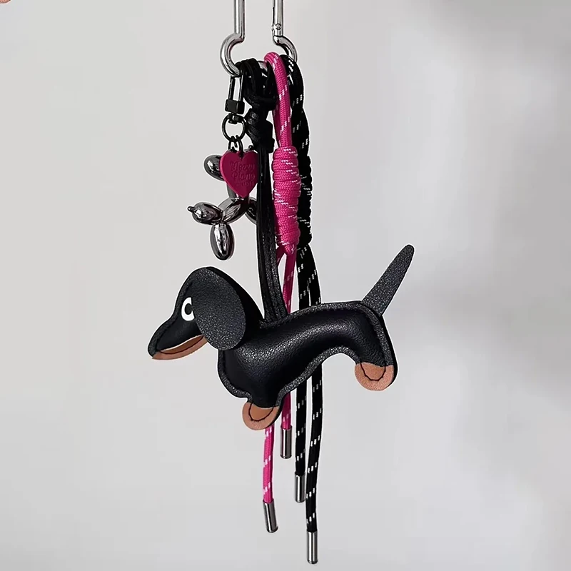Dachshund Keychain Leather Bag Design Personalized Car Keychain Bag Pendant Femme Handbag Strap