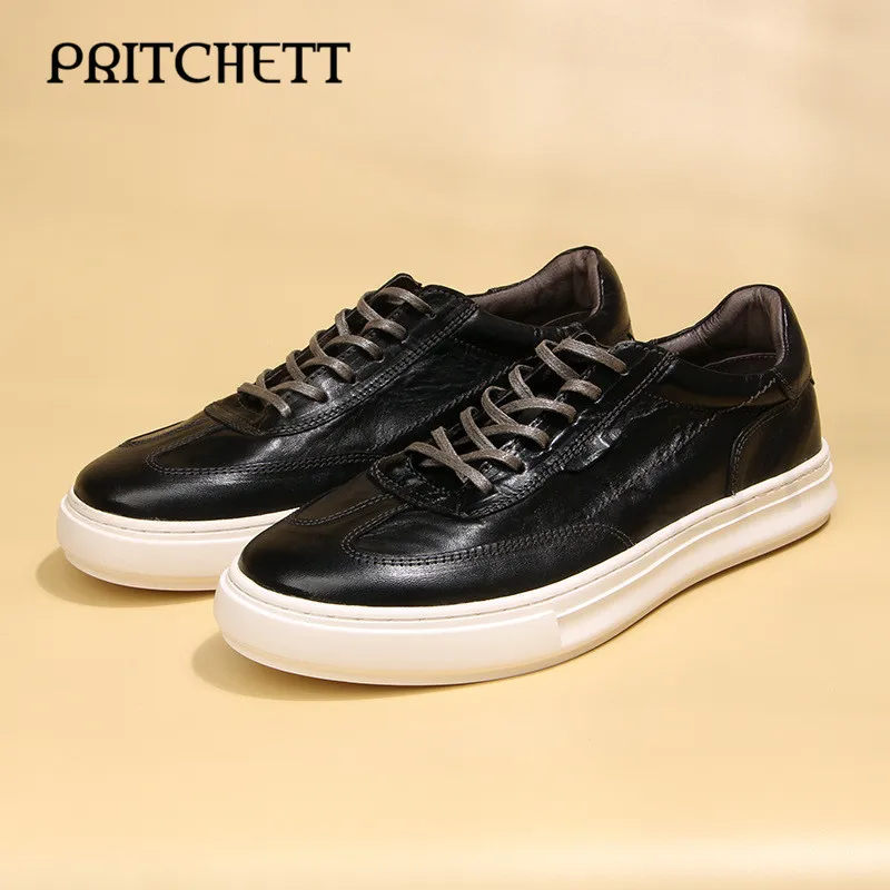 

Retro Horse Leather Washed Sneakers Round Toe Lace-Up Casual Shoes Fashion Trend Personality Men's Black Brown Leather Shoes