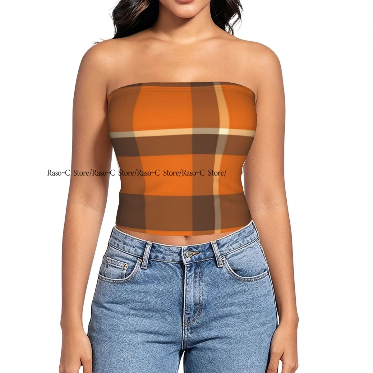 Women's strapless halter top Classic Tartan summer sexy short-sleeved top