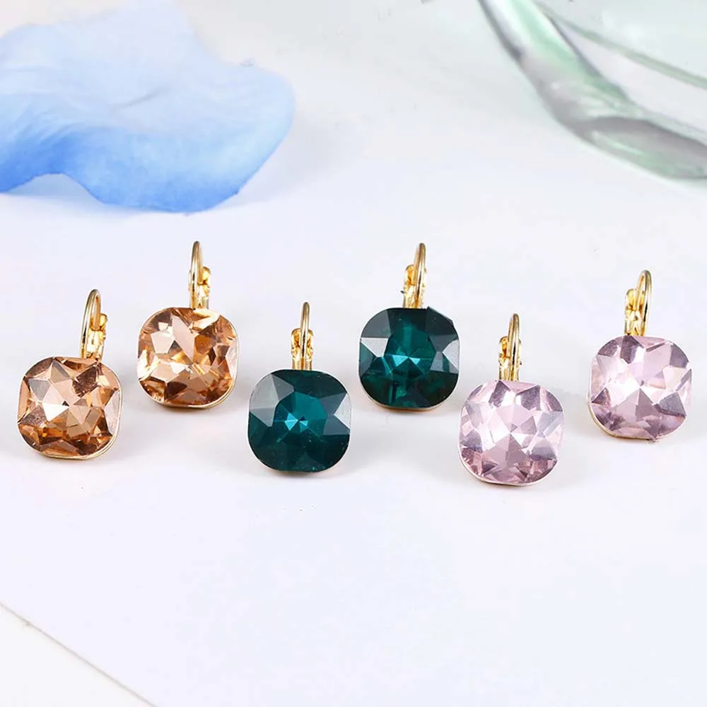 Pendientes colgantes de joyería de boda a la moda con diamantes de imitación de cristal cuadrado de estilo coreano para mujer