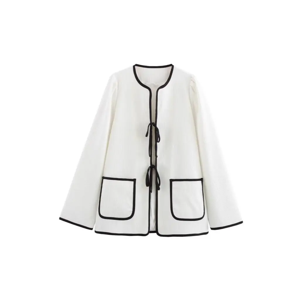 

Women's Contrast Color Lace-Up Jacket Top Simple Street Style Casual Fashion Spring Autumn New All-Match Design