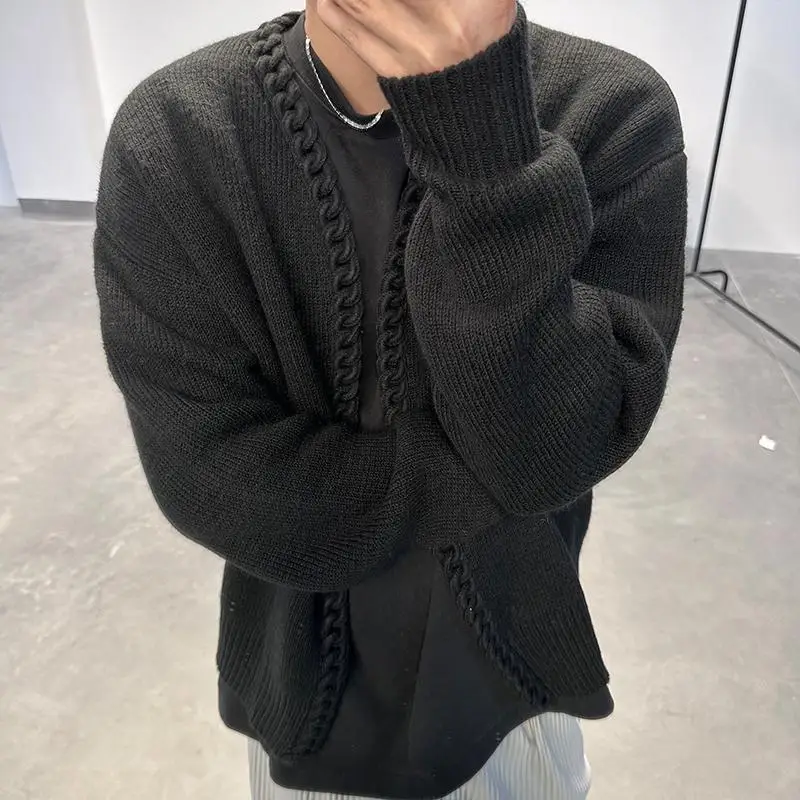 2025 الربيع والخريف جديد بلون الخامس الرقبة سترة مشغولة من الصوف الرجال موضة عادية معطف شتاء #6