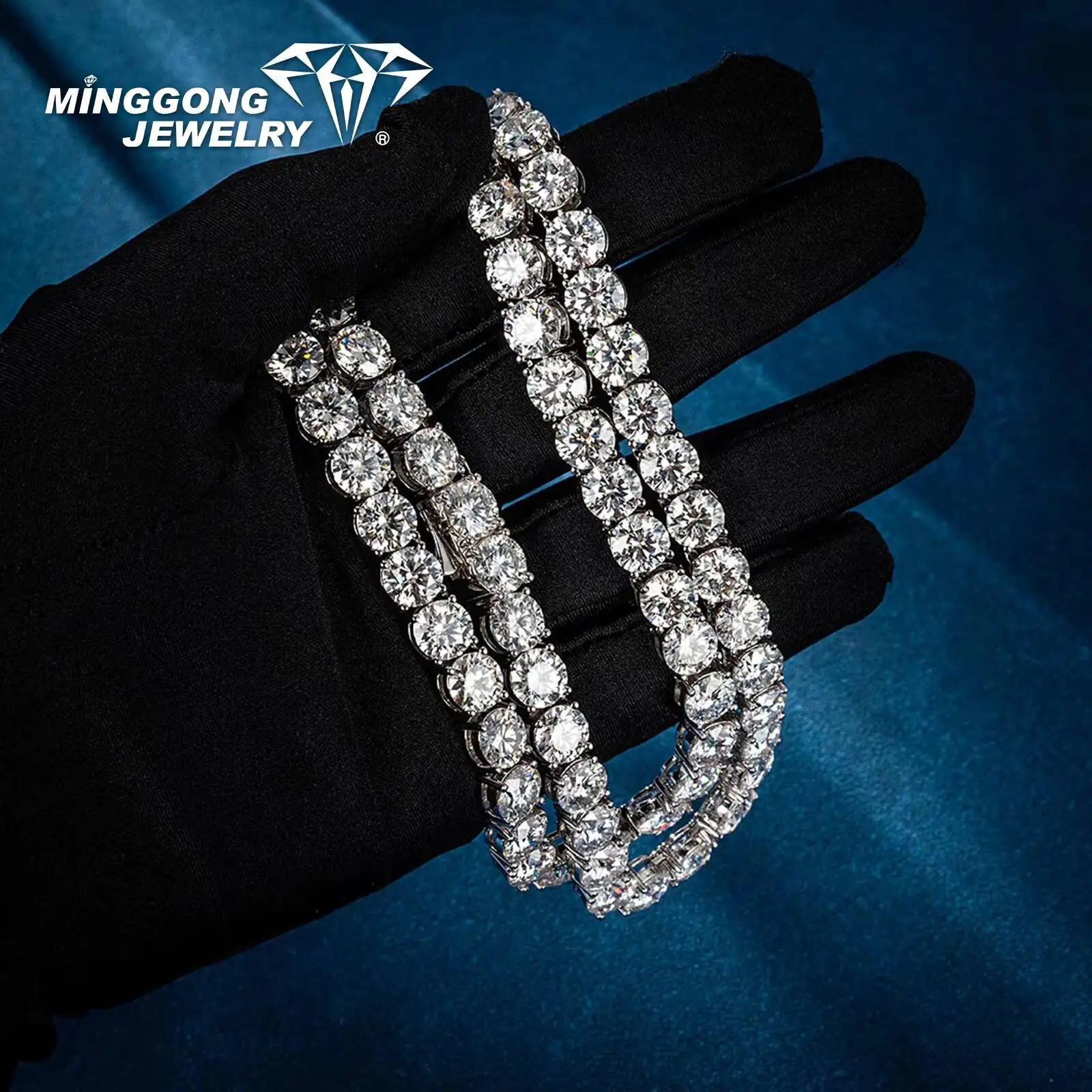 Moissanite S925 High Quality 925 Moissanite Diamond Tennis Chain Necklace Factory Direct 100% Passed Diamond Test Hip Ho