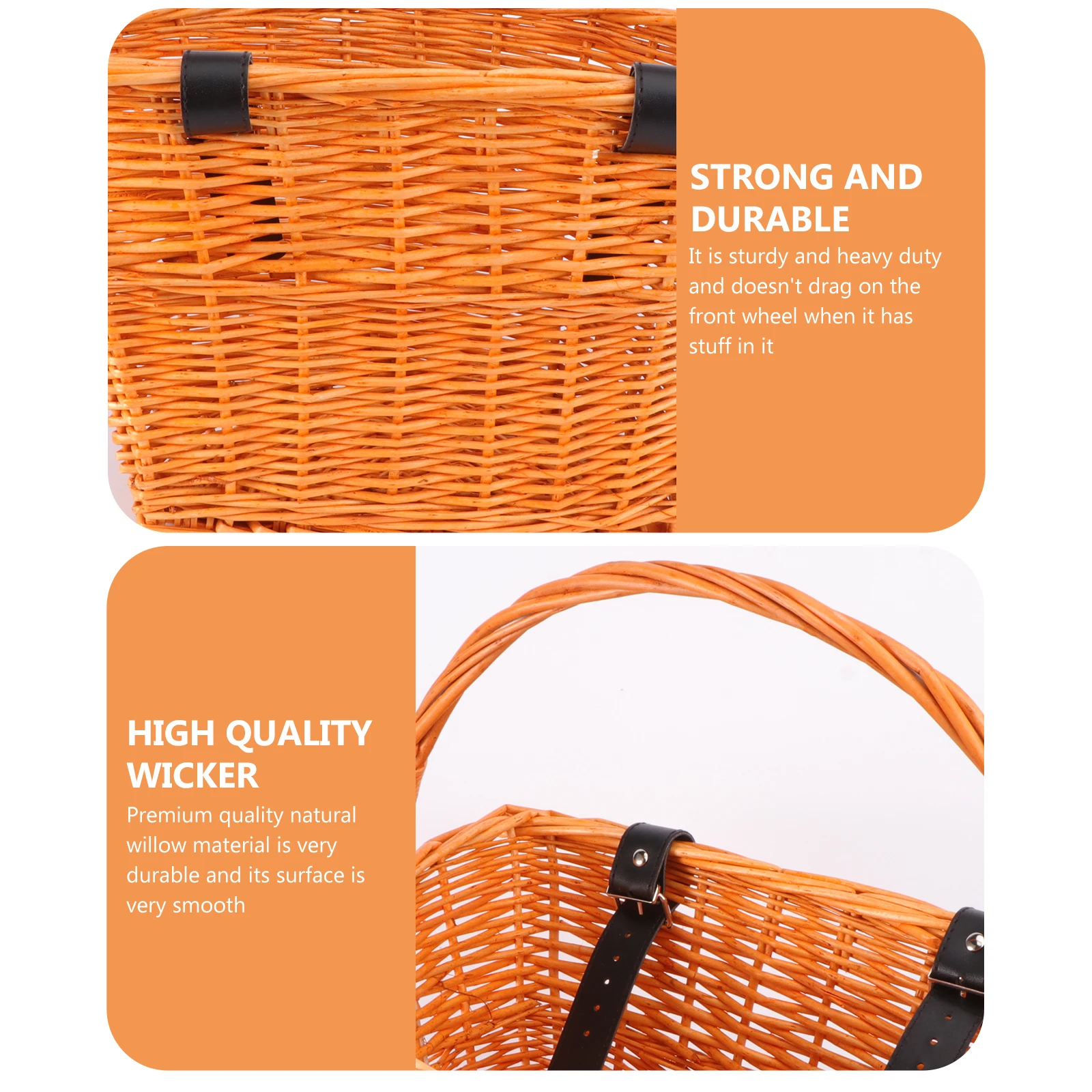 

Передняя корзина для велосипеда, плетеная корзина из натуральной ивы премиум-класса для хранения из ротанга, сверхмощное крепление на руль