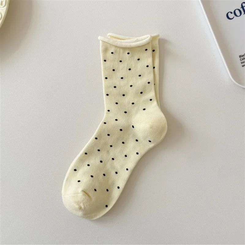 5/10 Paar Damen-Socken mit gerolltem Rand, gepunktet, mittlere Röhre, Frühling und Sommer, schweißabsorbierend, atmungsaktiv, süß, einfacher Stil, lässige Socken – Detail 21