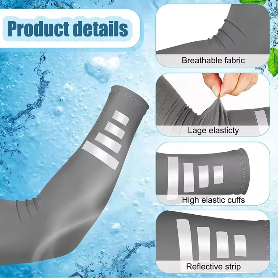 ฤดูร้อนกลางแจ้งป้องกันแสงแดดแขนแขน Quick-drying Breathable Night Running ขี่จักรยานสะท้อนแสงแขนผ้าไหมน้ําแข็ง