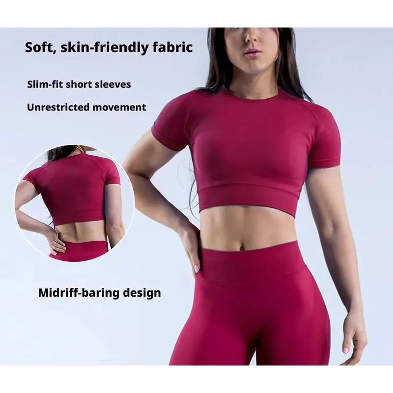 Denyf Women's 2PCS Gym Set Crop Top And Biker Short Sets High Waisted Seamless Butt Lifting Fitness Shorts Ribbed Sports T Shirt