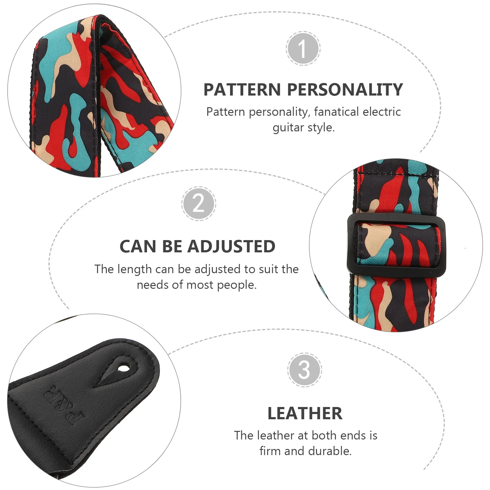 

Cotton PU Camouflage Guitar Strap High Quality Safe Durable Wear Resistant Easy to Use Cotton PU Camouflage Guitar Strap