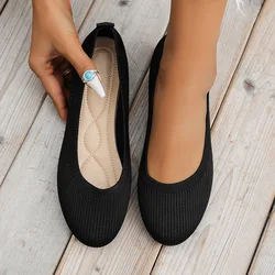 2024 Summer New Breathable Elastic Knitting Flats Slip on Shoes for Women Soft Lightweight Casual Mom Shoes
