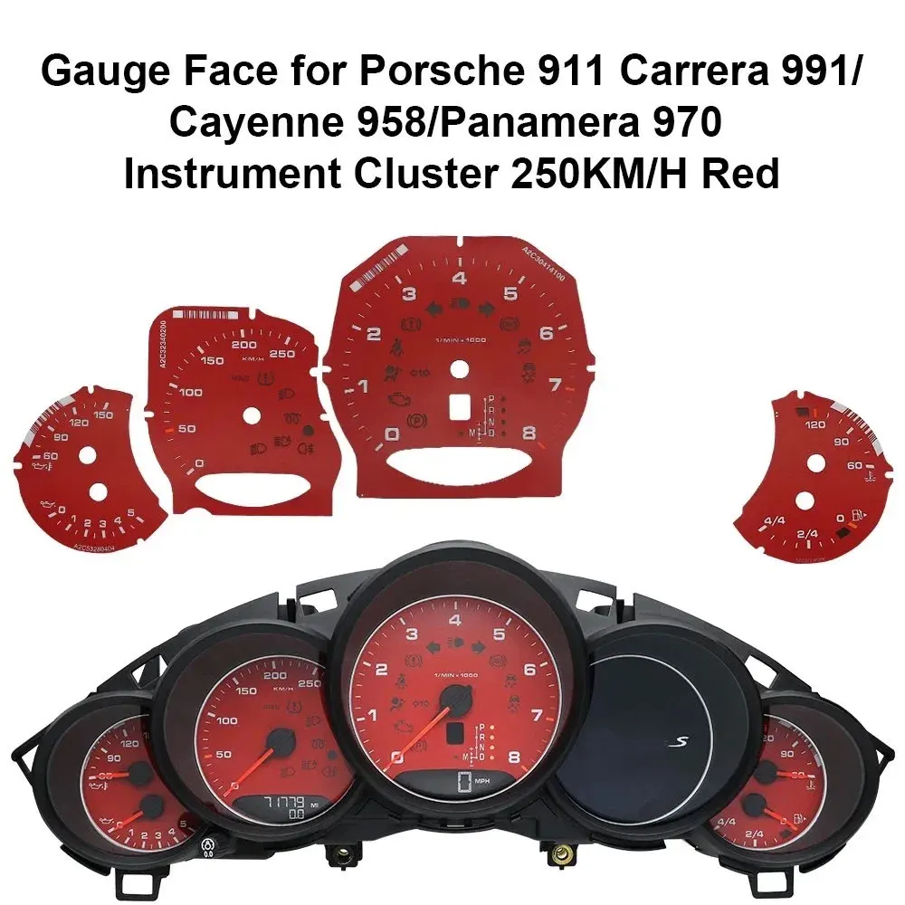 Anzeigeflächen-Overlay für Porsche 911 Carrera 991 / Cayenne 958 / Panamera 970 Instrumentencluster 250 km/h 300 km/h 6000 U/min 8000 U/min – Detail 10