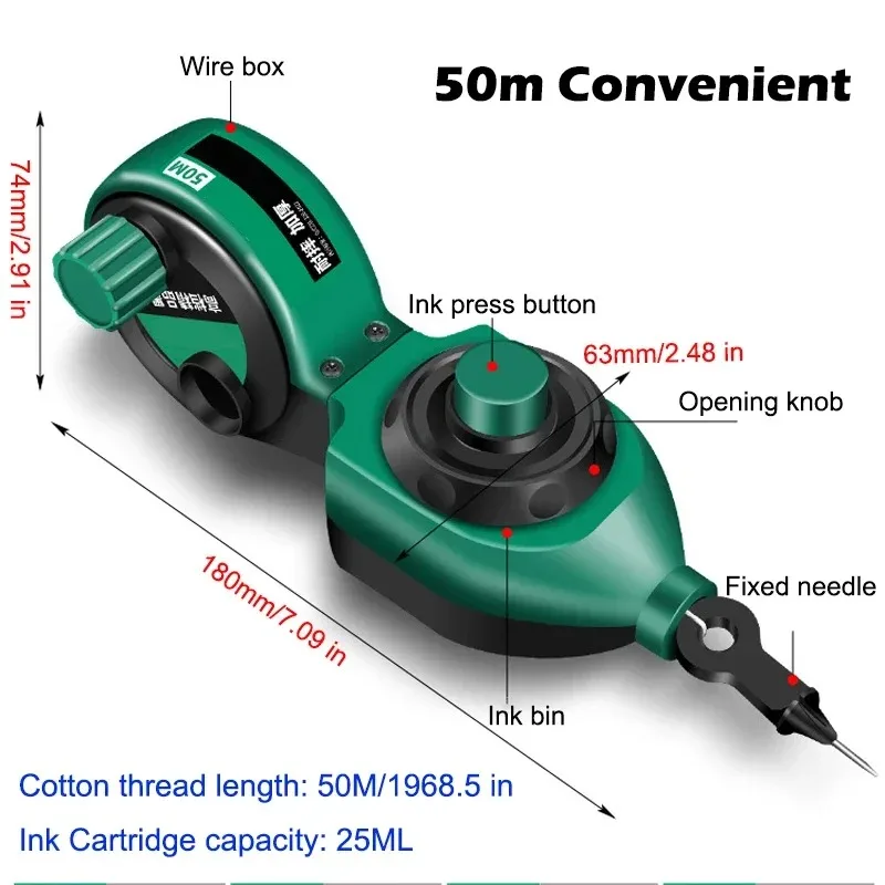 For Setting Out on Construction Site Woodworking Scriber Ink Bucket 50M Cotton Thread Carpenter Locator with Level Special Tools
