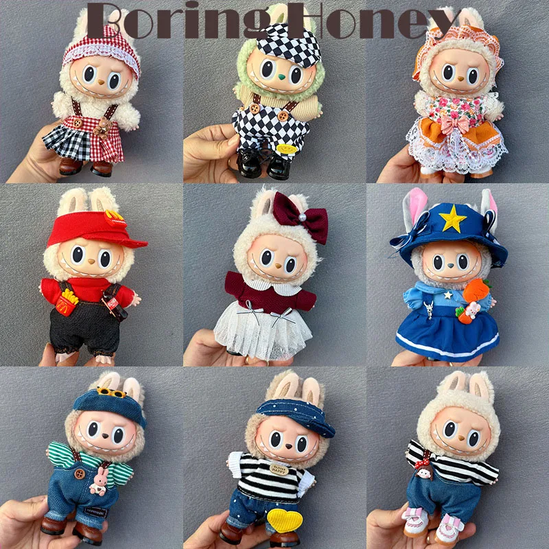 

17cm Labubu Doll Clothes Key Chain Pendant Clothes Skirt Sweater Set Sit Party Labubu Mini 17cm Plush Doll Clothes( no doll)