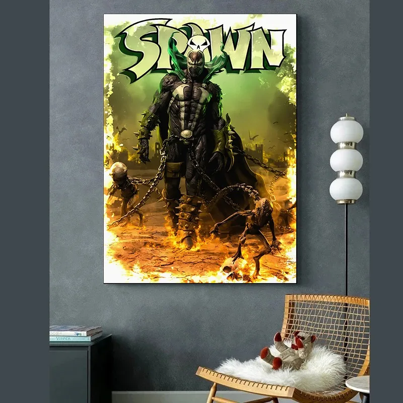 Spawn Comic Book Cover Wall Art Vintage Canvas Print Poster Dark Retro Decor Living Room Bedroom Office Man Cave Gift Collect