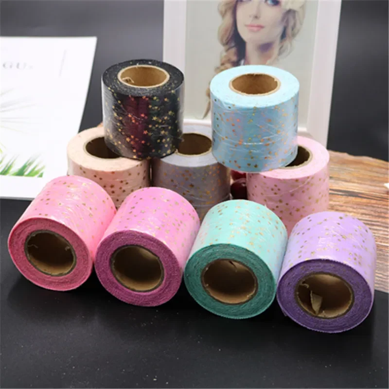 Hot Stamping Star ribbon Bow Mesh Roll DIY Hair Accessories Material Rope Net Decoration Tulle Craft Ribbons Gift Bow Packaging