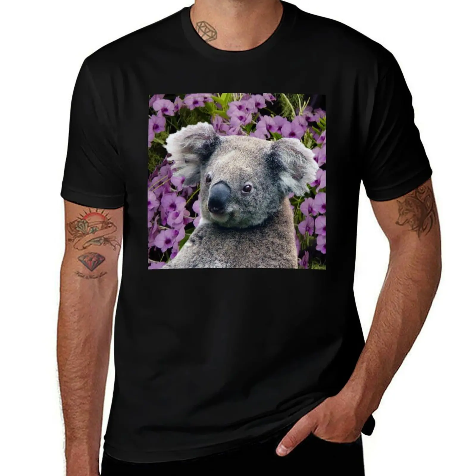 

Koala and Orchids T-Shirt men t shirt cotton 100% essential t shirt T-Shirt