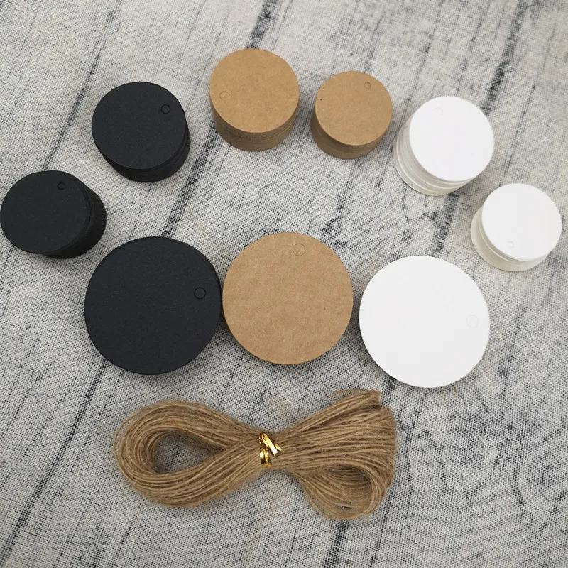 Round Kraft Paper Tags Luggage Wedding Note Cards Gift Bags Boxes Hang Tag Blank Price Packing Labels Handmade Crafts 100pcs