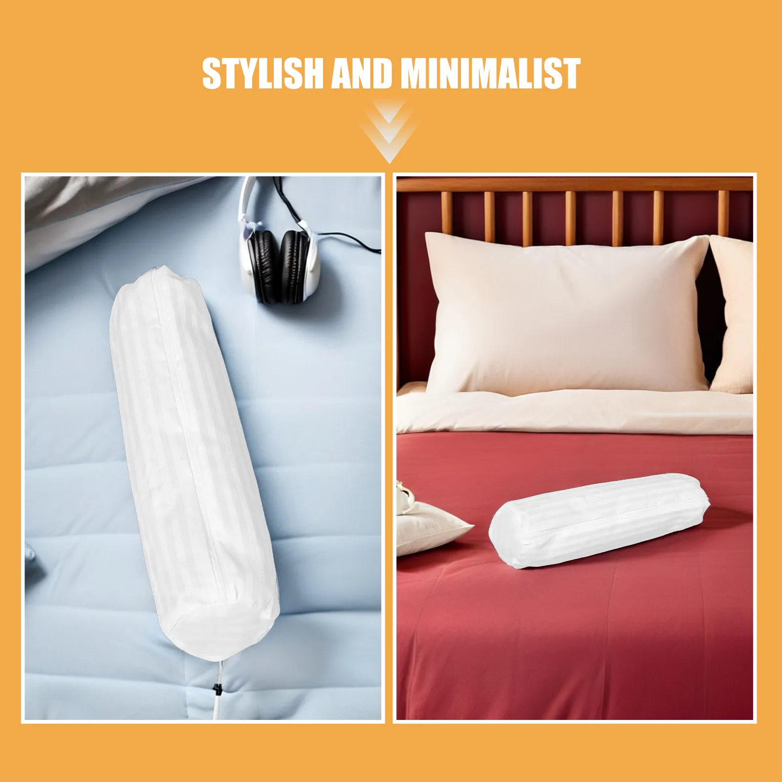 Neck Roll Pillow Cover with Zipper – Soft Cylindrical Pillowcase for Neck & Lumbar Support