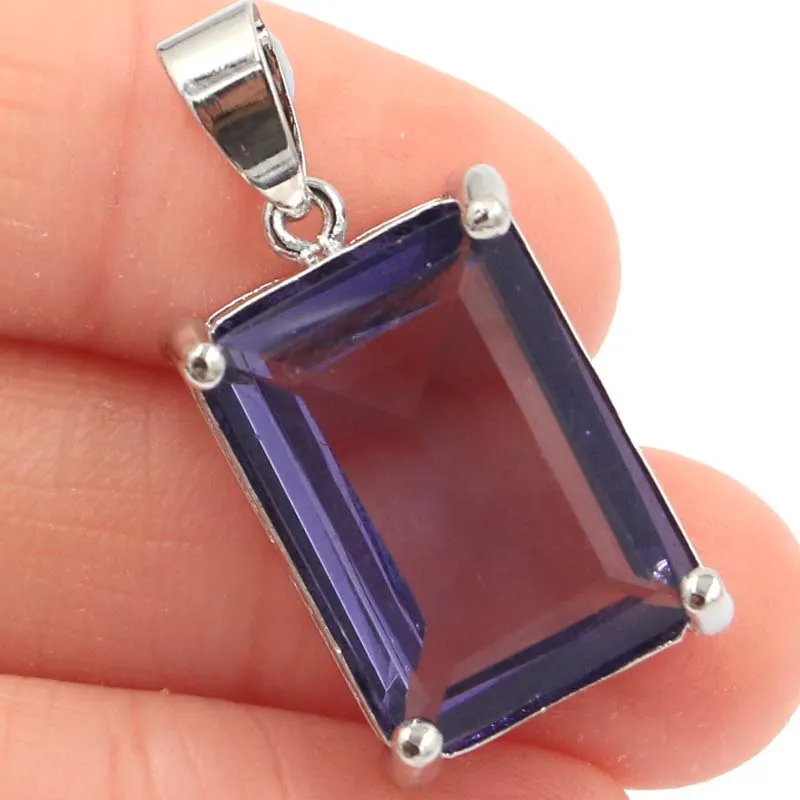 Buy 4 Get 1 Free 23x13mm Rectangle Green Peridot Swiss Blue Topaz Purple Spinel For Sister Daily Wear Silver Pendant