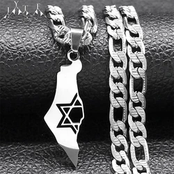 Collar con colgante de mapa del país de Israel para hombres y mujeres, hexagrama Magen, estrella de David, collares de cadena de acero inoxidable, joyería NXS05